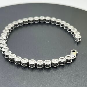 Sterling Silver 925 Classic Diamond Tennis Bracelet Tested 12.6g Design 7.5"